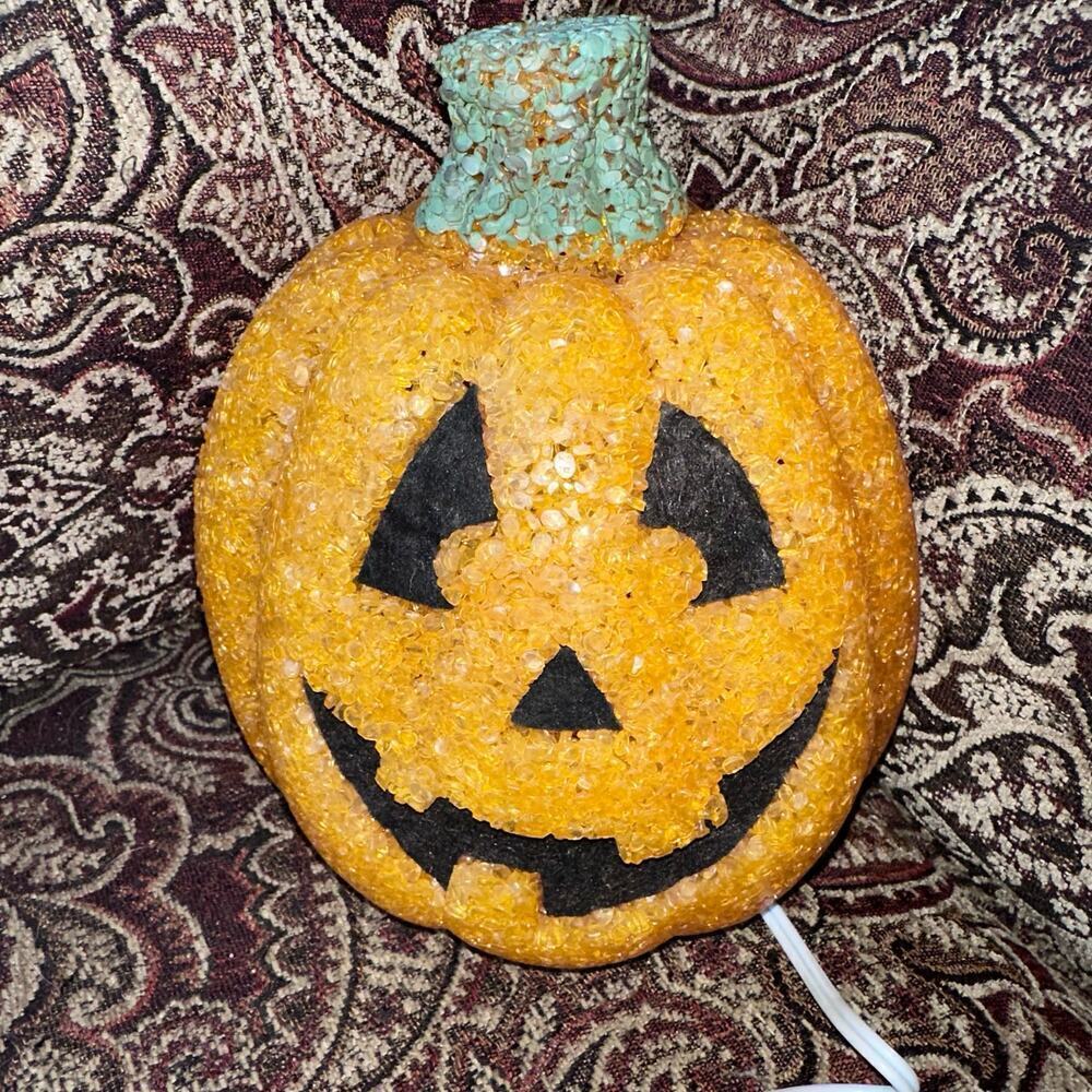 Vintage Seasons 9" Halloween Melted Plastic Popcorn Light Up Pumpkin
